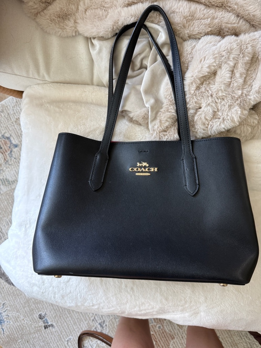 COACH Black Leather Tote with Gold Logo Hardware